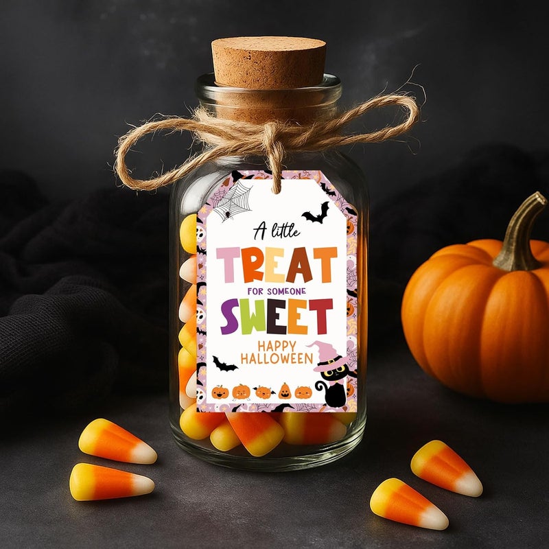 llyinglpdec 50PCS Halloween Paper Tags with String, 2.2"x3.3" Cute Pumpkin Cat Design, A Little Treat for Someone Sweet Labels for Candy Bags, Party Favors, Halloween Decorations - Image 4